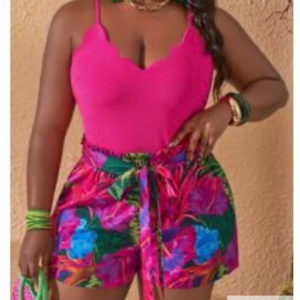 SHEIN Pink and Multicolor High Waist Shorts